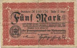 Düsseldorf - Provinzialverband der Rheinprovinz - 20.10.1918 - 1.2.1919 - 5 Mark