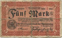 Düsseldorf - Provinzialverband der Rheinprovinz - 20.10.1918 - 1.2.1919 - 5 Mark