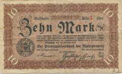 Düsseldorf - Provinzialverband der Rheinprovinz - 20.10.1918 - 1.2.1919 - 10 Mark