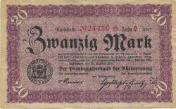 Düsseldorf - Provinzialverband der Rheinprovinz - 20.10.1918 - 1.2.1919 - 20 Mark 