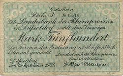 Düsseldorf - Landesbank der Rheinprovinz - 15.9.1922 - 500 Mark