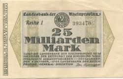 Düsseldorf - Landesbank der Rheinprovinz - 8.10.1923 - 1.4.1924 - 25 Milliarden Mark