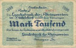 Düsseldorf - Landesbank der Rheinprovinz - 2.10.1922 - 1000 Mark 