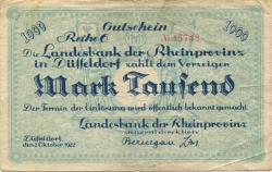 Düsseldorf - Landesbank der Rheinprovinz - 2.10.1922 - 1000 Mark