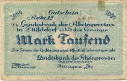 Düsseldorf - Landesbank der Rheinprovinz - 2.10.1922 - 1000 Mark