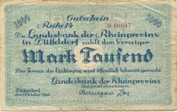 Düsseldorf - Landesbank der Rheinprovinz - 2.10.1922 - 1000 Mark