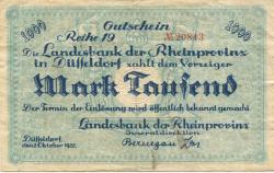 Düsseldorf - Landesbank der Rheinprovinz - 2.10.1922 - 1000 Mark