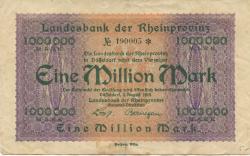 Düsseldorf - Landesbank der Rheinprovinz - 3.8.1923 - 1 Million Mark 
