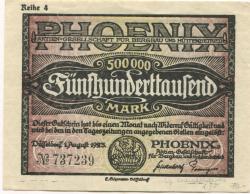 Düsseldorf - Phoenix AG für Bergbau und Hüttenbetrieb - 1.8.1923 - 500000 Mark