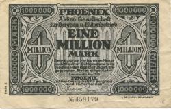 Düsseldorf - Phoenix AG für Bergbau und Hüttenbetrieb - 1.8.1923 - 1 Million Mark