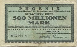 Düsseldorf - Phoenix AG für Bergbau und Hüttenbetrieb - 1.9.1923 - 500 Millionen Mark