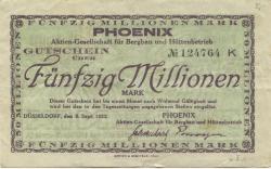 Düsseldorf - Phoenix AG für Bergbau und Hüttenbetrieb - 5.9.1923 - 50 Millionen Mark