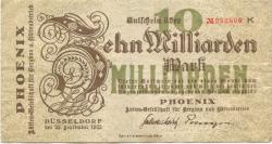 Düsseldorf - Phoenix AG für Bergbau und Hüttenbetrieb - 29.9.1923 - 10 Milliarden Mark