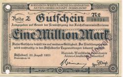 Düsseldorf - Rheinisch-Westfälische Bauindustrie AG, Friedrichstr. 30 - 22.8.1923 - 1 Million Mark