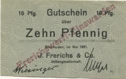 Einswarden (heute: Nordenham) - Frerichs, J. & Co AG, Werft - Mai 1921 - 10 Pfennig