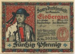 Eisbergen (heute: Porta Westfalica) - Spar- und Darlehnskasse - März 1921 - 50 Pfennig