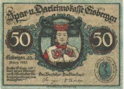 Eisbergen (heute: Porta Westfalica) - Spar- und Darlehnskasse - März 1921 - 50 Pfennig