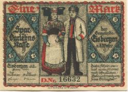 Eisbergen (heute: Porta Westfalica) - Spar- und Darlehnskasse - März 1921 - 1 Mark