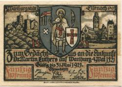 Eisenach - Stadt - - 31.5.1921 - 50 Pfennig