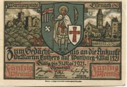 Eisenach - Stadt - - 31.5.1921 - 50 Pfennig