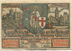 Eisenach - Stadt - - 31.5.1921 - 50 Pfennig