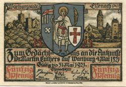 Eisenach - Stadt - - 31.5.1921 - 50 Pfennig