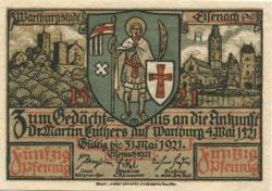 Eisenach - Stadt - - 31.5.1921 - 50 Pfennig