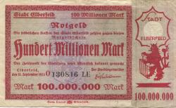 Elberfeld (heute: Wuppertal) - Stadt - 15.9.1923 - 100 Millionen Mark