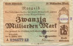 Elberfeld (heute: Wuppertal) - Stadt - 15.10.1923 - 20 Milliarden Mark