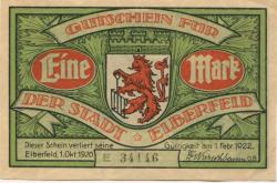 Elberfeld (heute: Wuppertal) - Stadt - 1.10.1920 - 1.2.1922 -1 Mark