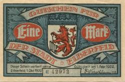 Elberfeld (heute: Wuppertal) - Stadt - 1.10.1920 - 1.2.1922 - 1 Mark