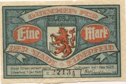 Elberfeld (heute: Wuppertal) - Stadt - 1.10.1920 - 1.2.1922 - 1 Mark