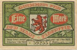 Elberfeld (heute: Wuppertal) - Stadt - 1.10.1920 - 1.2.1922 - 1 Mark