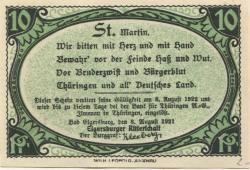 Elgersburg (Bad) -Elgersburger Ritterschaft - 8.8.1921 - 8.8.1922 - 10 Pfennig