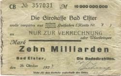 Elster (Bad) - Badedirektion - 26.10.1923 - 10 Milliarden Mark