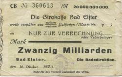 Elster (Bad) - Badedirektion - 26.10.1923 - 20 Milliarden Mark