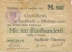 Elsterberg - Stadt(kasse) - 12.9.1922 - 500 Mark