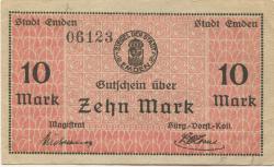 Emden - Stadt - - 1.2.1919 - 10 Mark