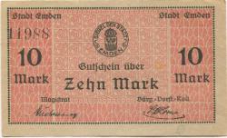Emden - Stadt - - 1.2.1919 - 10 Mark