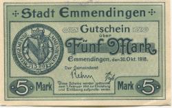 Emmendingen - Stadt - 30.10.1918 - 1.2.1919 - 5 Mark