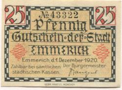 Emmerich - Stadt - 1.12.1920 - 25 Pfennig