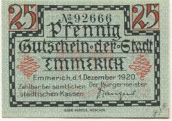 Emmerich - Stadt - 1.12.1920 - 25 Pfennig