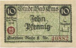 Ems (Bad) - Stadt - 18.11.1918 - 31.12.1919 - 10 Pfennig