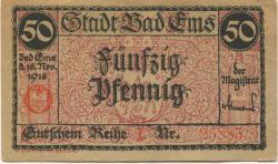 Ems (Bad) - Stadt - 18.11.1918 - 31.12.1919 - 50 Pfennig