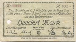 Ems (Bad) - Stadt - 10.10.1922 - 100 Mark