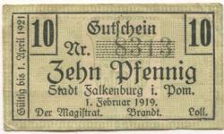 Falkenburg (heute: PL-Zlocieniec) - Stadt - 1.2.1919 - 1.4.1921 - 10 Pfennig 