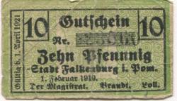 Falkenburg (heute: PL-Zlocieniec) - Stadt - 1.2.1919 - 1.4.1921 - 10 Pfennig 