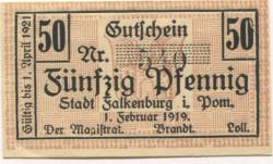 Falkenburg (heute: PL-Zlocieniec) - Stadt - 1.2.1919 - 1.4.1921 - 50 Pfennig 