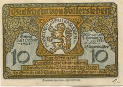 Fallersleben (heute: Wolfsburg) - Stadt - 1.10.1920 - 1.10.1921 - 10 Pfennig 