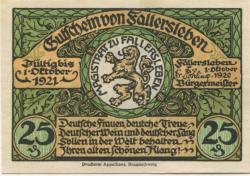 Fallersleben (heute: Wolfsburg) - Stadt - 1.10.1920 - 1.10.1921 - 25 Pfennig 